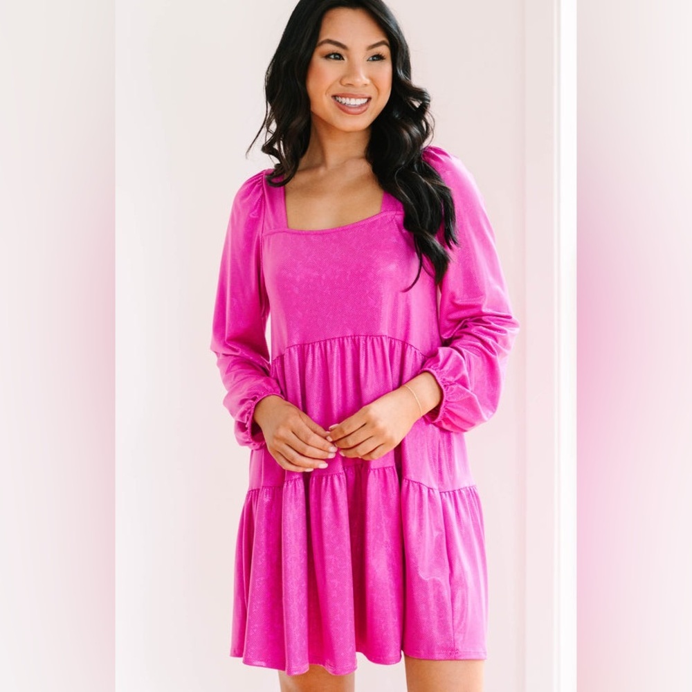 Peach love ca hot pink shimmery babydoll party dress size large